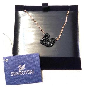 Rose gold, black swan, Swarovski necklace